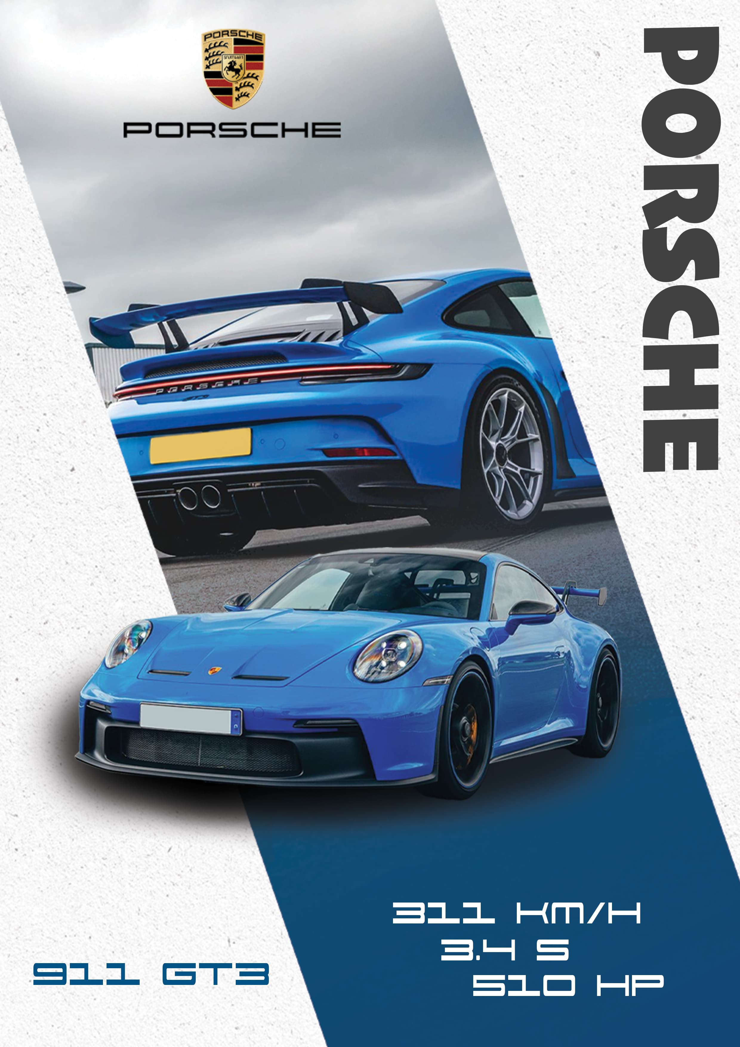 Blue Porsche GT3 automotive wall art poster